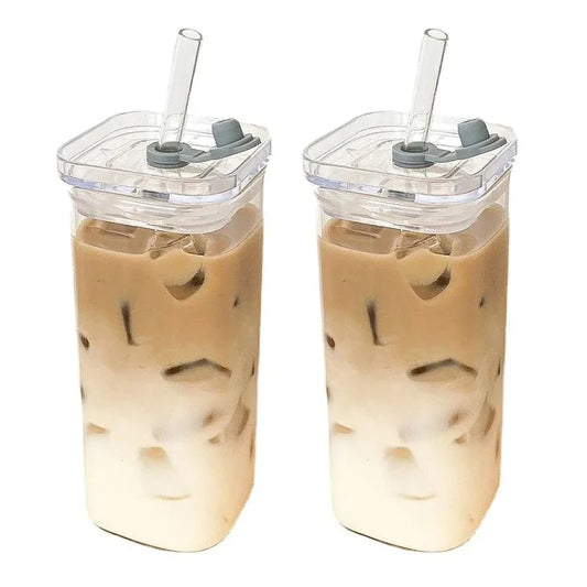 Heat-Resistant Borosilicate Glass Tumbler with Lid and Reusable Straw
