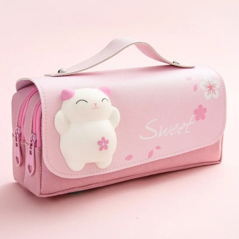 3D Kawaii Large Capacity Pencil Case with Decompression Doll