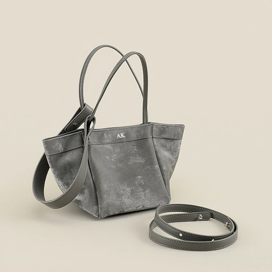 Custom Name Suede Leather Shoulder Bag with Top Handle