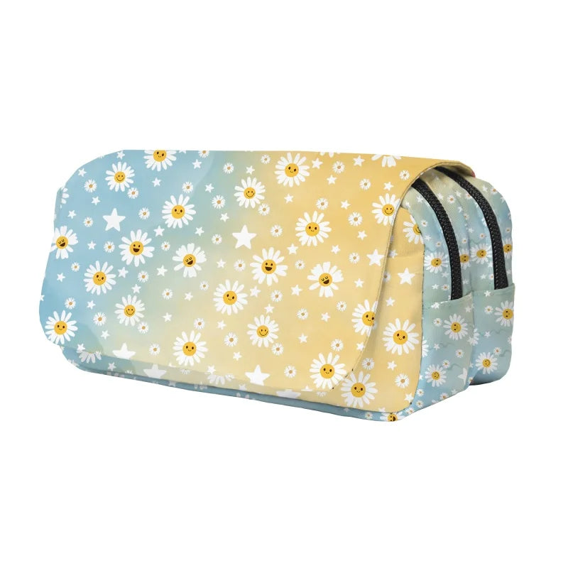 Daisy Print Double Layer Pencil Bag