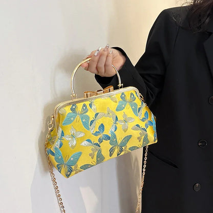 Vintage Embroidered Chain Clutch Handbag