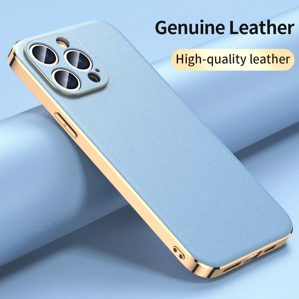 Genuine Cowhide Leather Phone Case for iPhone 16 15 14 12 11 13 Pro Max 14 Plus