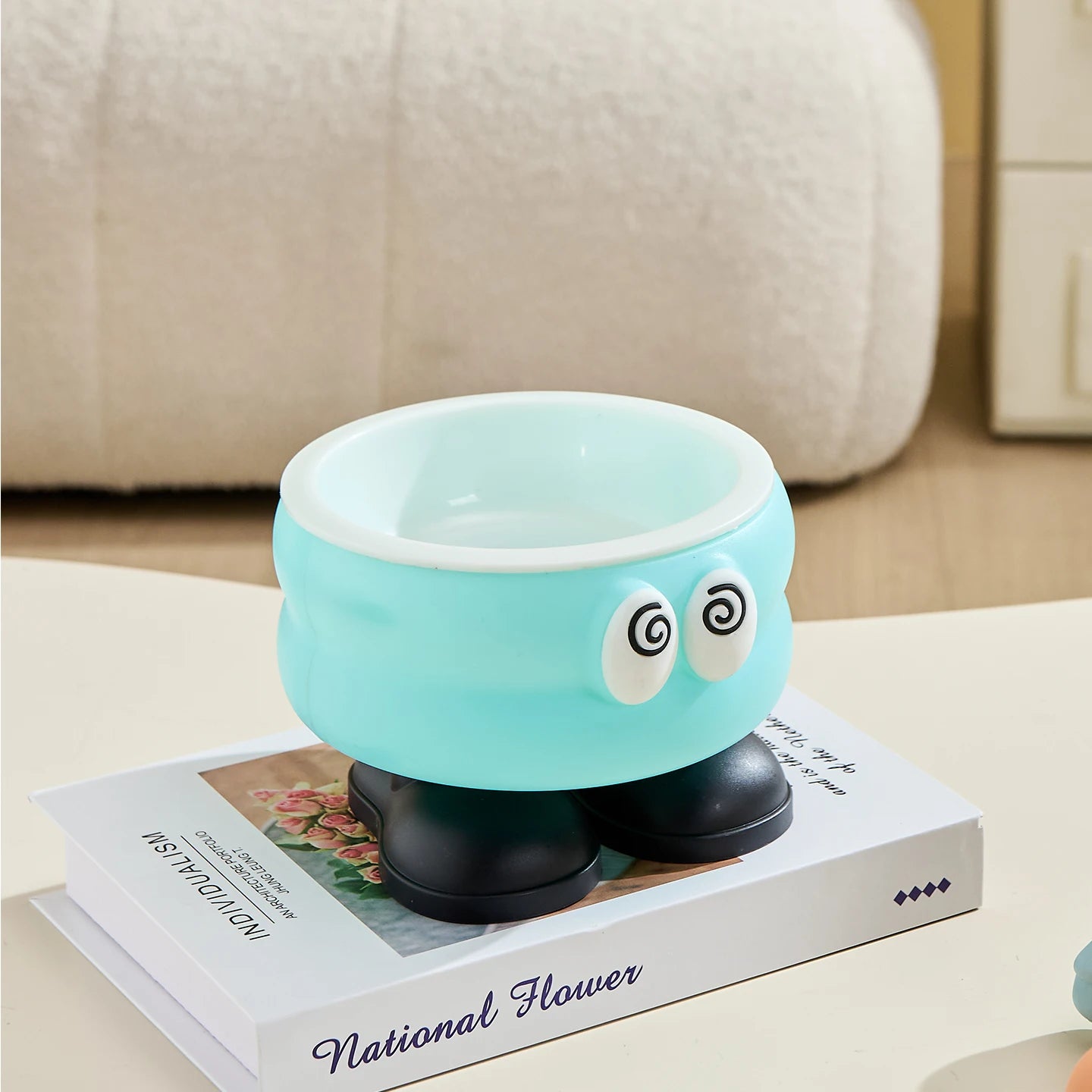 Elevated Stainless Steel Pet Bowl with Cartoon Design