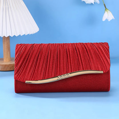 Elegant Pleated Evening Clutch Bag with Metal Accent