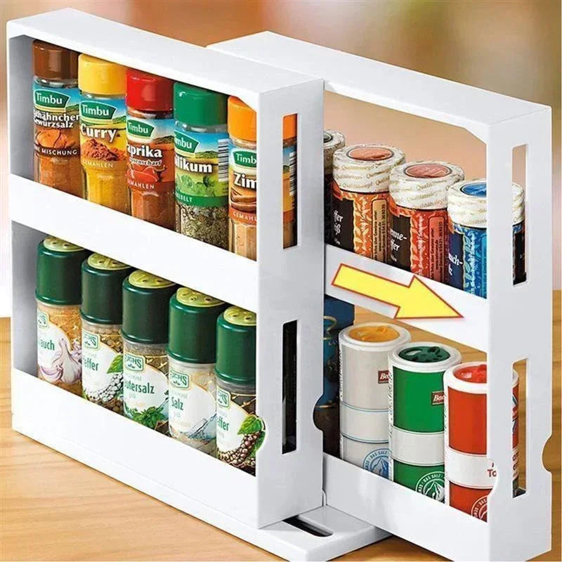 Rotating 2-Tier Spice Storage Rack