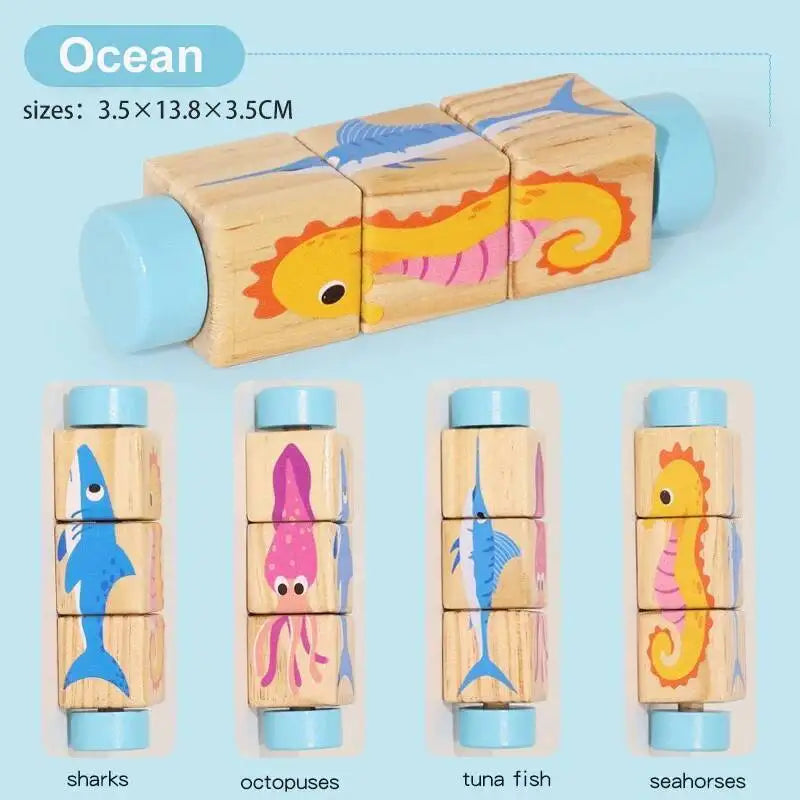 Rotating Wooden Cartoon Matching Puzzle