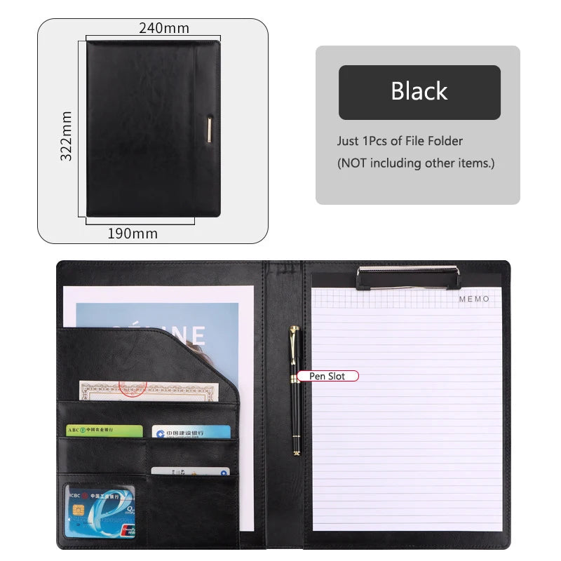 A4 Leather Business Padfolio Clipboard Folder