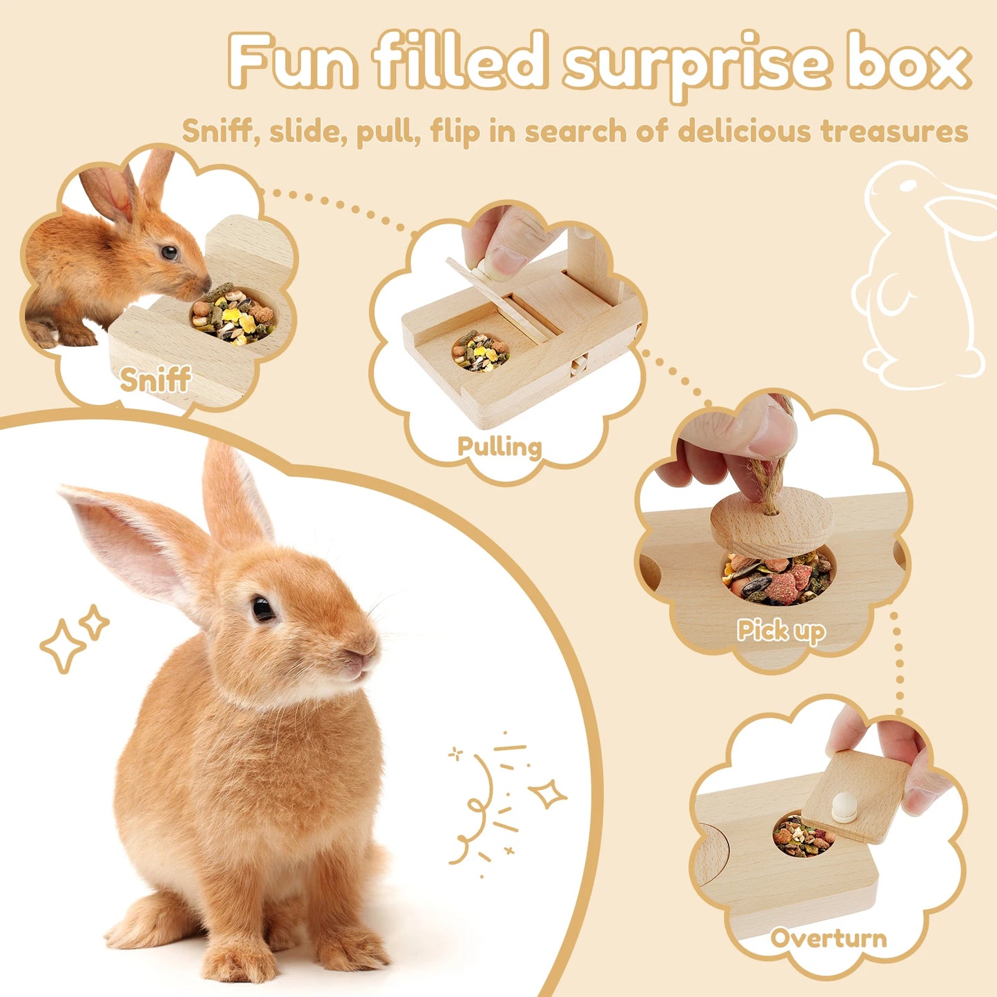 6-in-1 Wooden Small Pet Foraging Puzzle Feeder