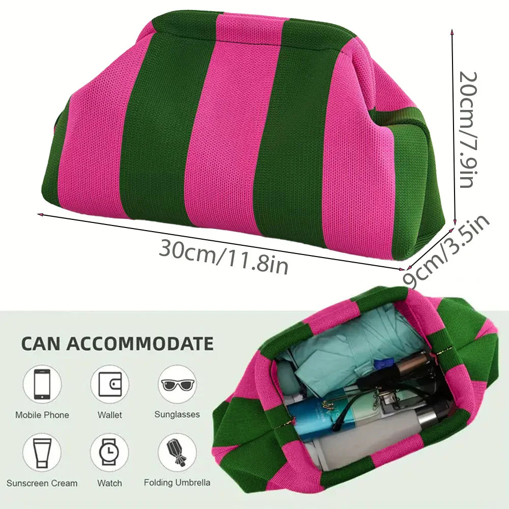 Striped Knit Cloud Clutch Bag