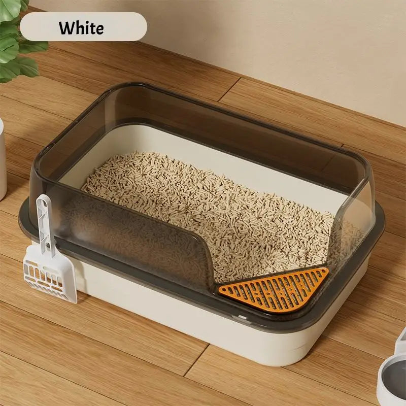 Semi-Enclosed Cat Litter Box with Scoop