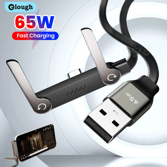 Elough 65W USB-C Fast Charging Cable with Phone Stand
