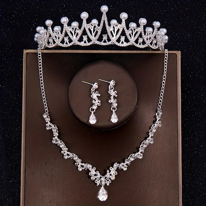 Bridal Crown Necklace Earrings Jewelry Set