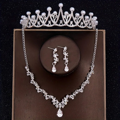 Bridal Crown Necklace Earrings Jewelry Set