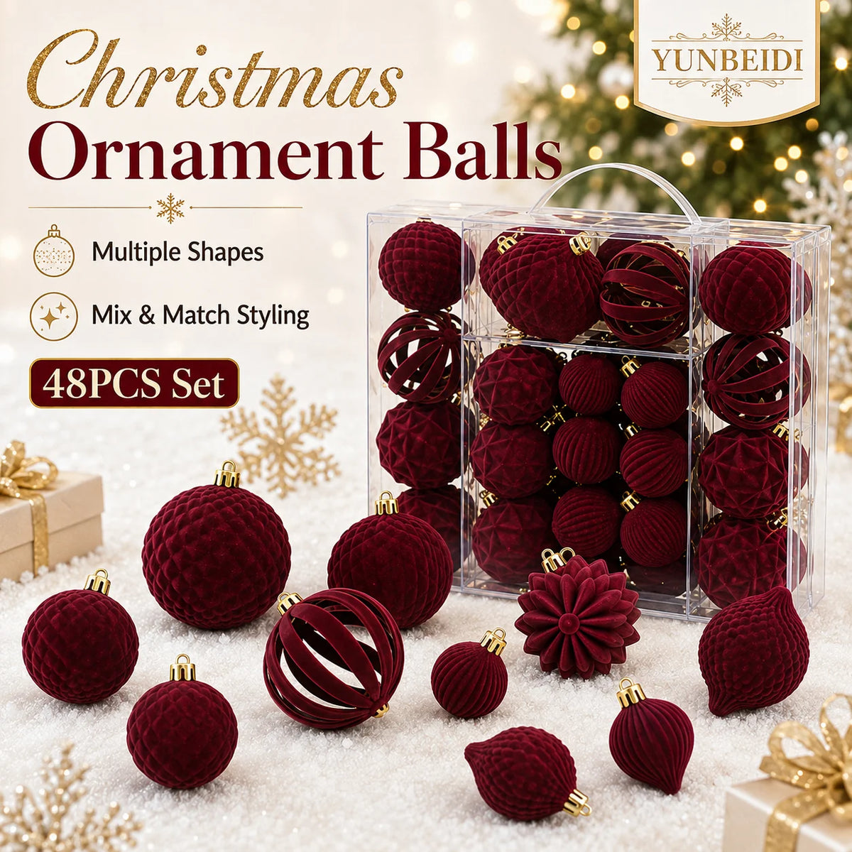 48-Piece Velvet Christmas Bauble Set