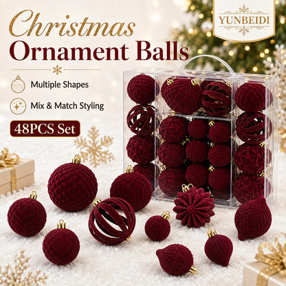 48-Piece Velvet Christmas Bauble Set