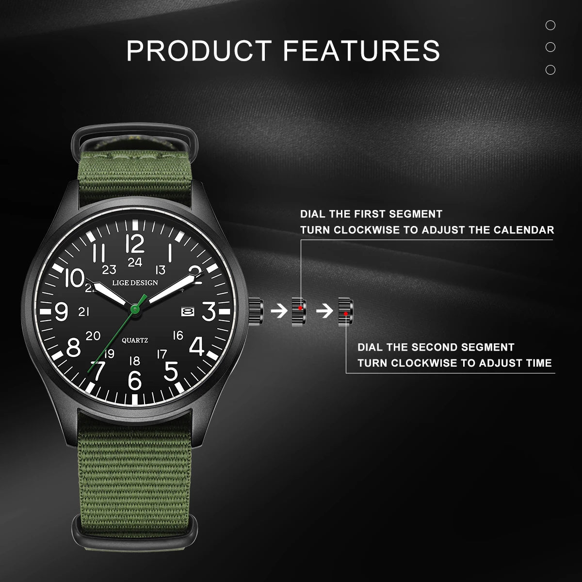 Men's Military Sports Quartz Watch with Nylon Strap