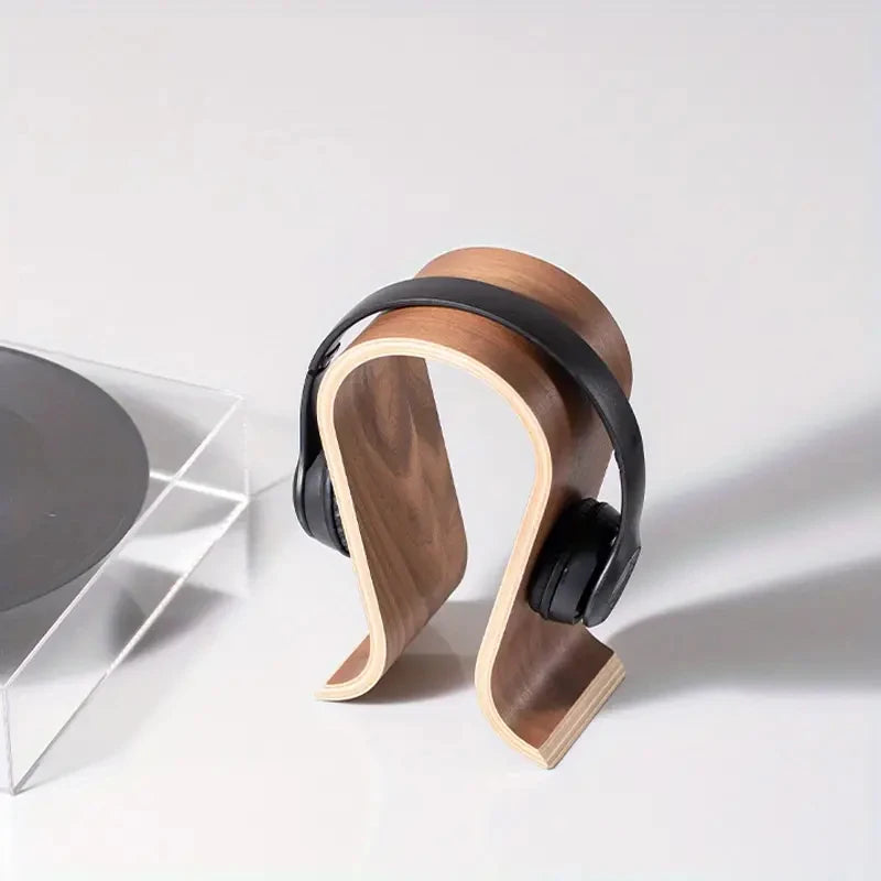 U-Shaped Wooden Headphone Stand for Desk