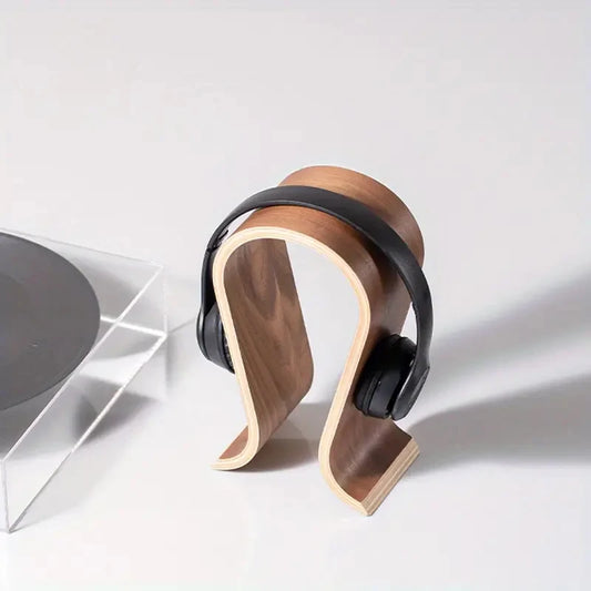 U-Shaped Wooden Headphone Stand for Desk