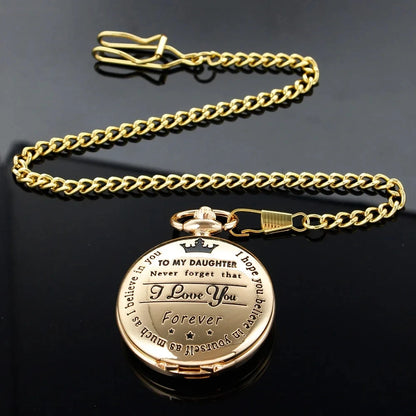 Quartz Pocket Watch To My Daughter I Love You Necklace