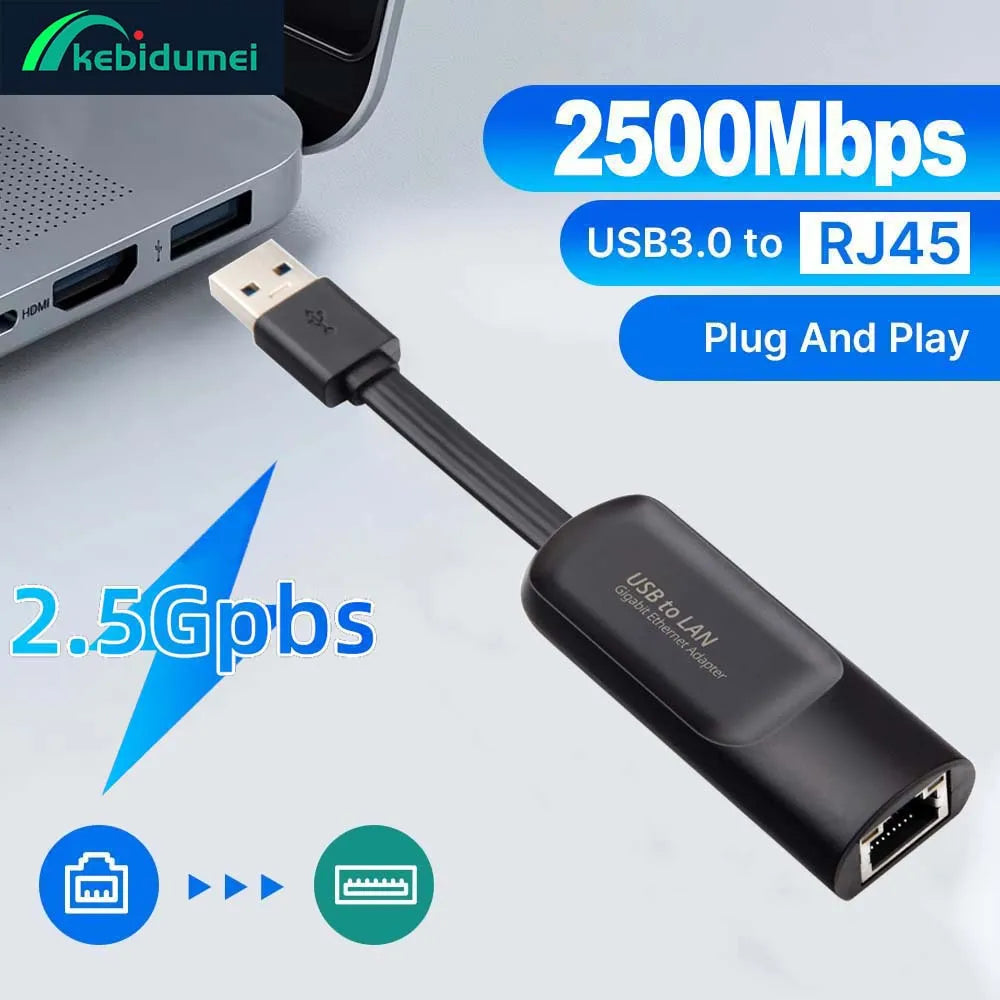 Kebidumei 2.5Gbps USB-C to RJ45 Ethernet Adapter