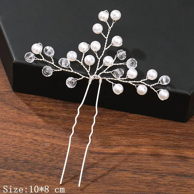 Pearl Rhinestone Flower Hair Pins