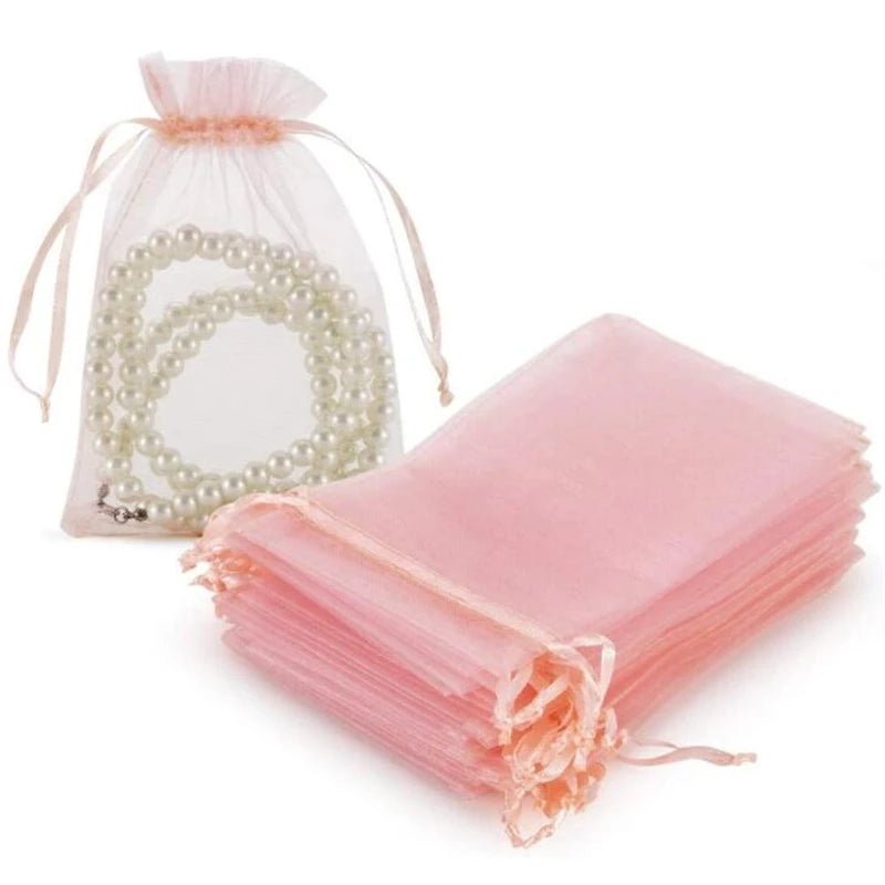 50Pcs Pink Organza Jewelry Small Bag for Earrings