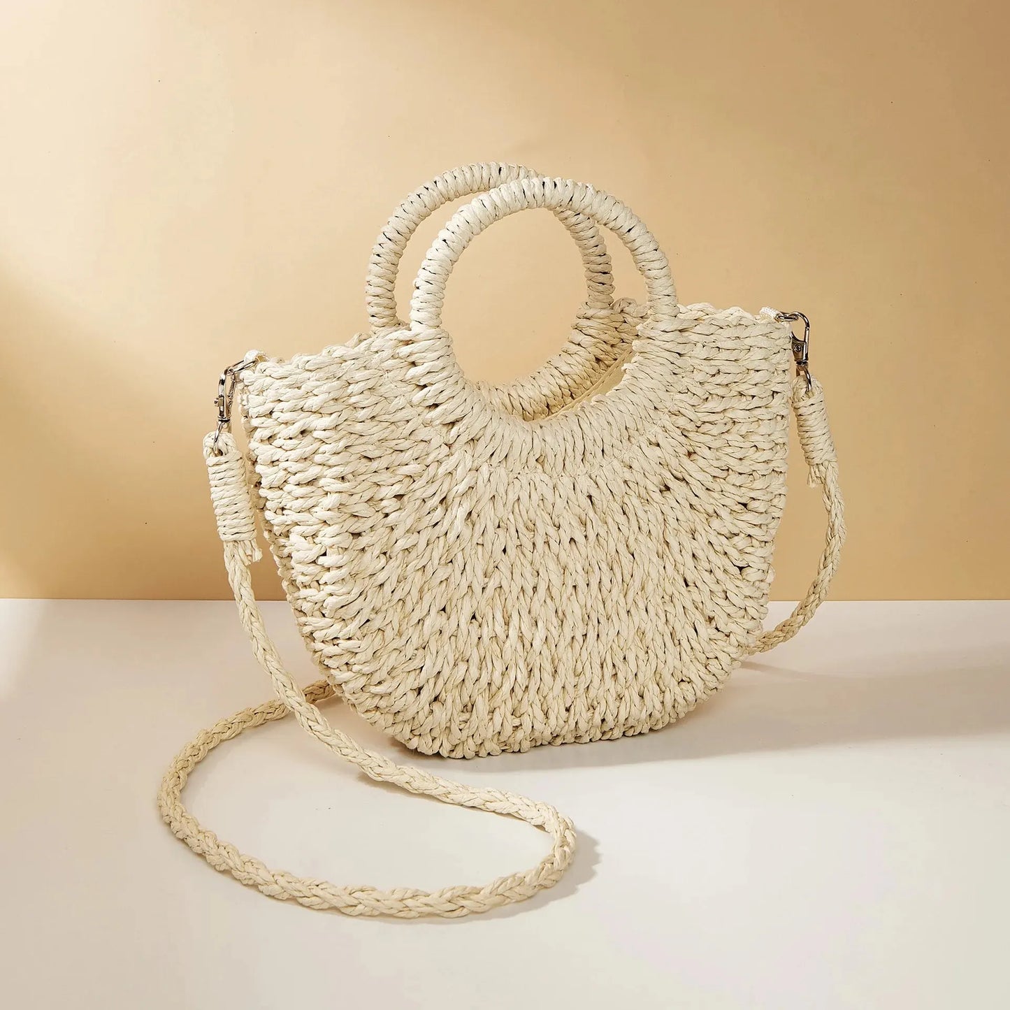 Handwoven Straw Rattan Crossbody Beach Bag