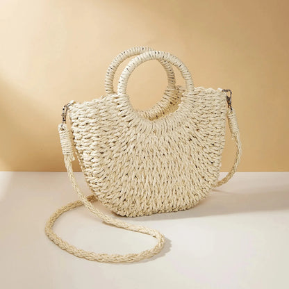 Handwoven Straw Rattan Crossbody Beach Bag
