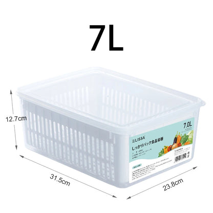 Refrigerator Storage Container with Drain Basket & Lid