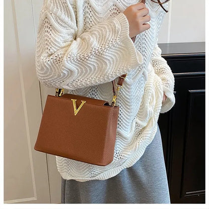 Buckled Leather Shoulder Handbag