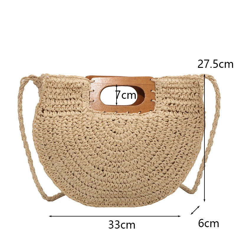 Handwoven Bohemian Straw Shopper Tote Bag