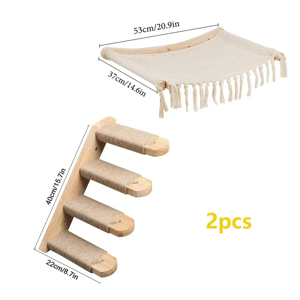 Wooden Wall-Mounted Cat Climbing Shelves & Play Set