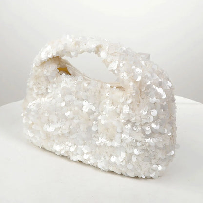 White Sequin Hobo Bag – Elegant Evening Clutch Purse