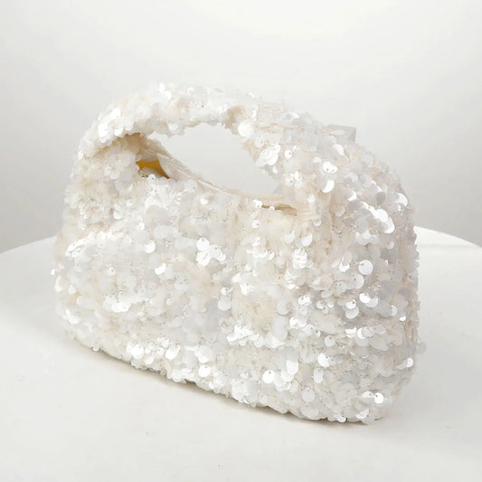 White Sequin Hobo Bag – Elegant Evening Clutch Purse