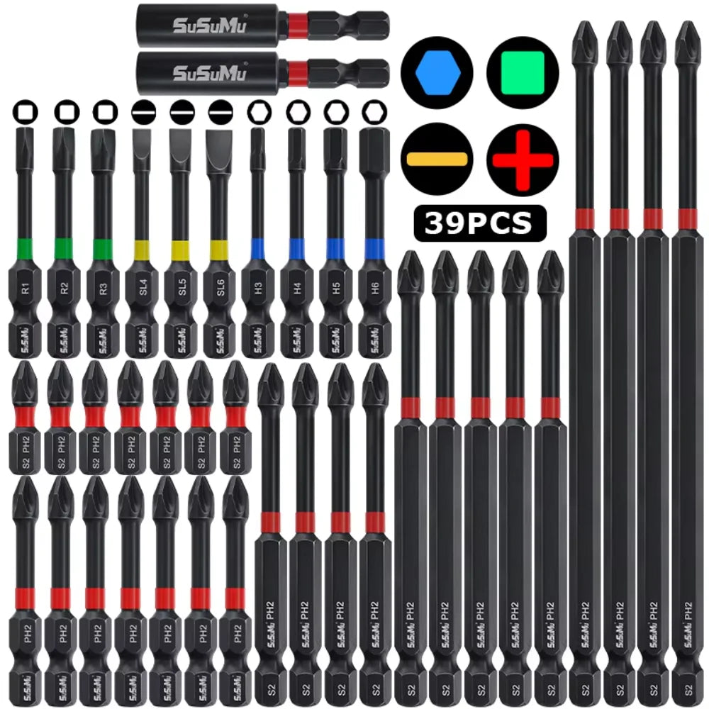 15Pcs Magnetic Electric Screwdriver Bit Set