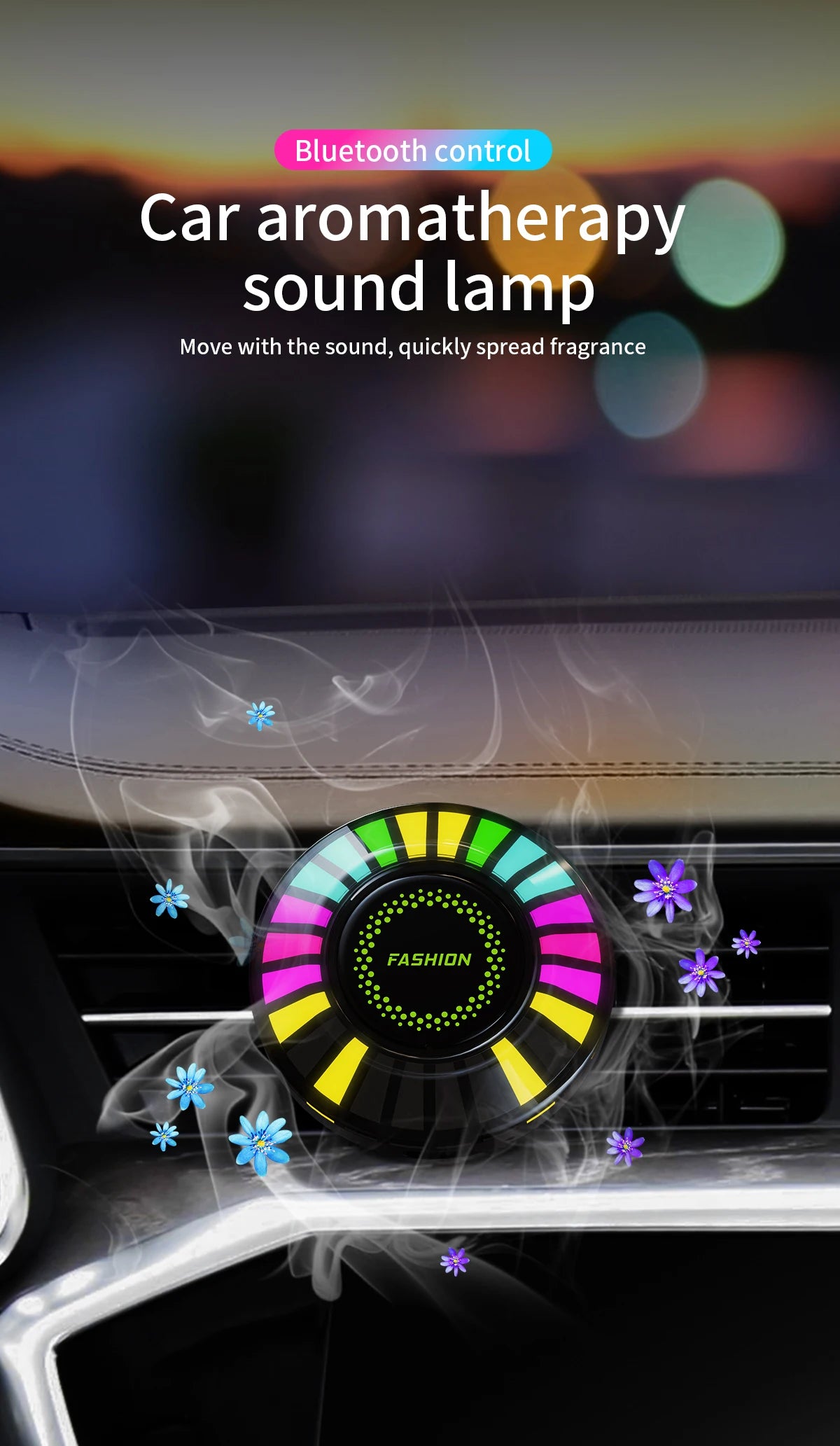 24 LED Light RGB Sound Control Voice For Car Diffuser Vent Clip Air Fresheners