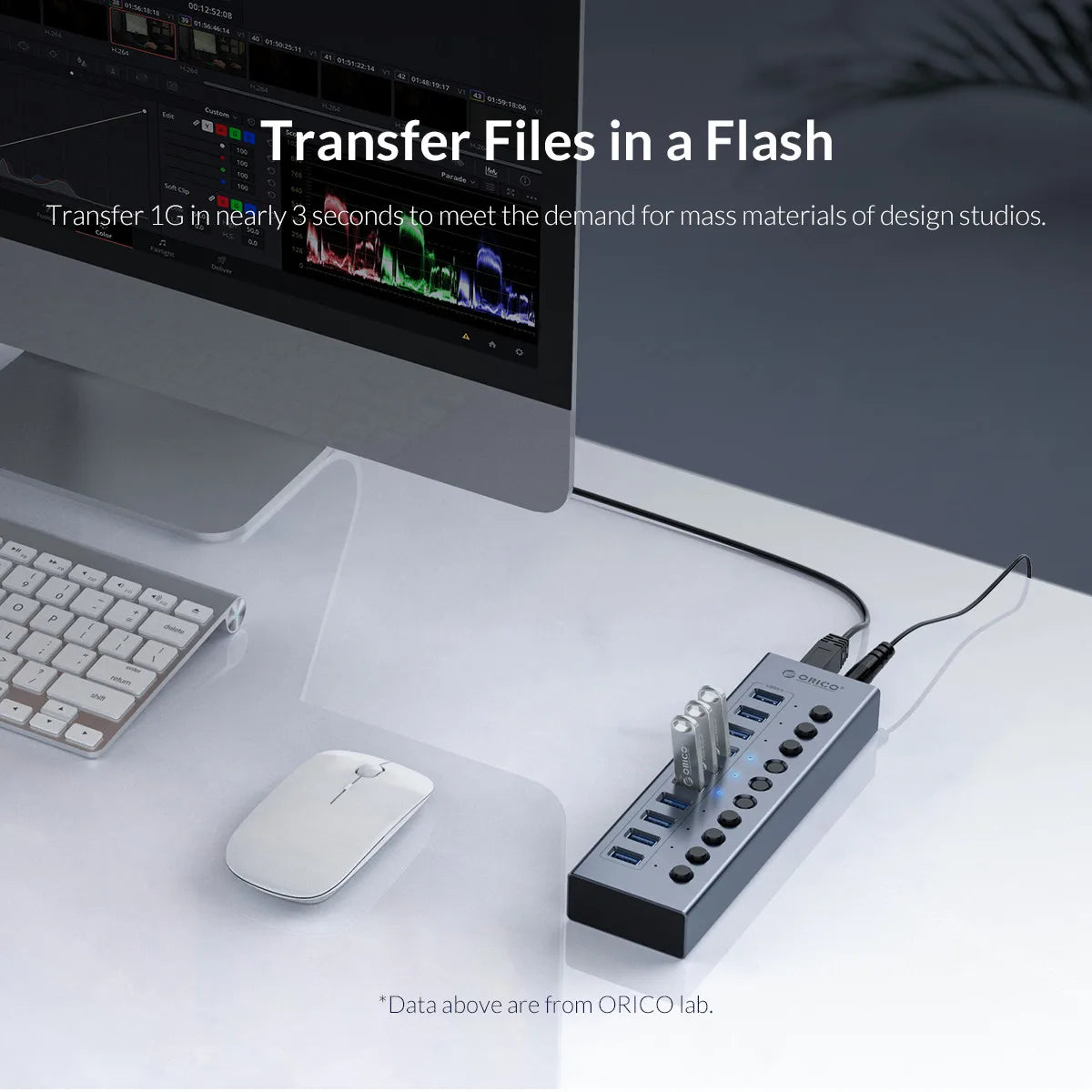 Multi-Port USB 3.0 Data Hub & Power Adapter for PC and Laptop