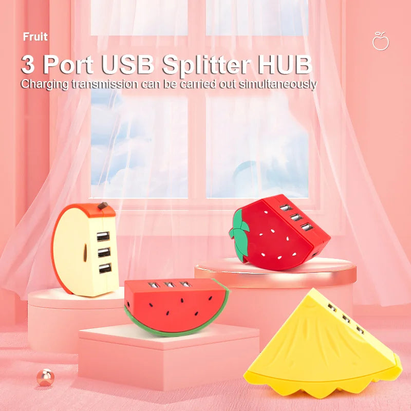 3-Port USB 2.0 Expansion Hub – Cartoon Fruit Design