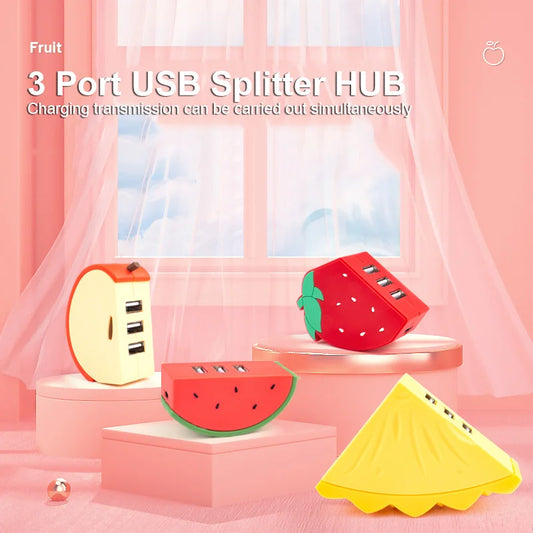 3-Port USB 2.0 Expansion Hub – Cartoon Fruit Design