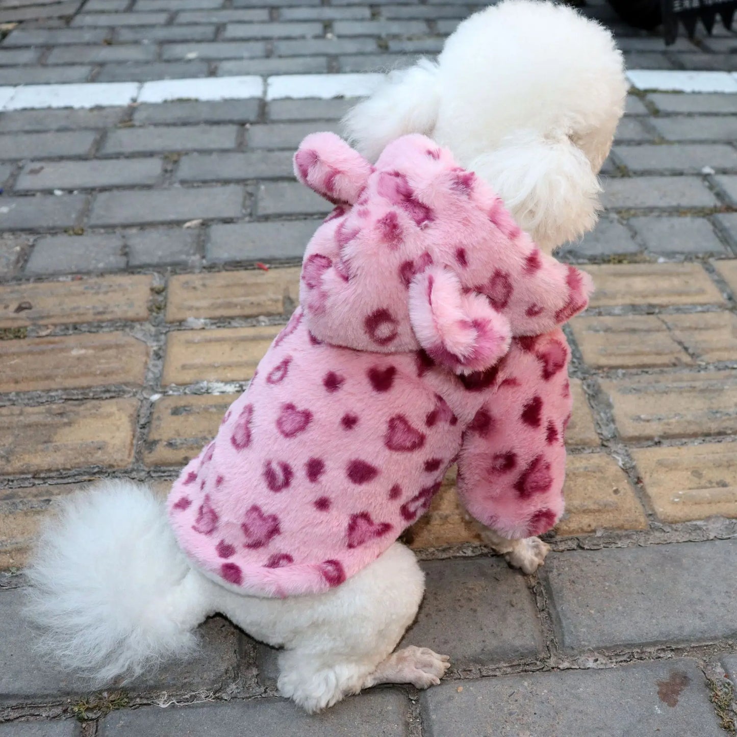 Leopard Fleece Dog Coat – Warm Hooded Pet Jacket