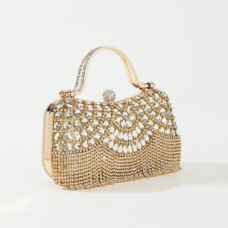 Rhinestone Tassel Handle Evening Bag