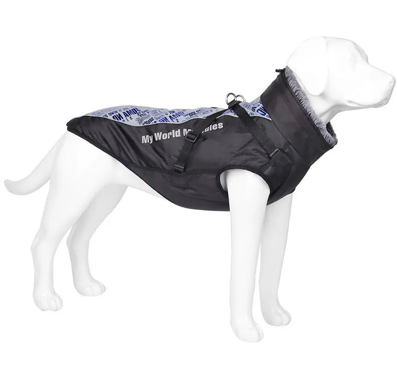 Reflective Winter Dog Coat with Faux Fur Collar for Large Dogs