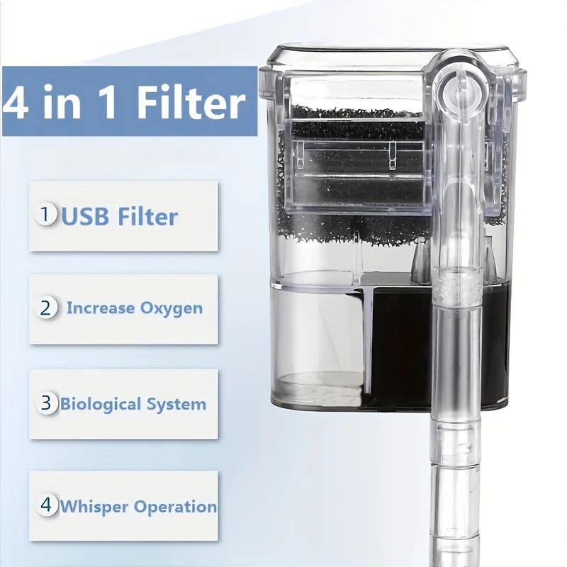 USB Hang-On-Back Aquarium Waterfall Filter