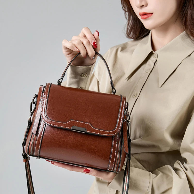 Genuine Cow Leather Top Handle Crossbody Bag