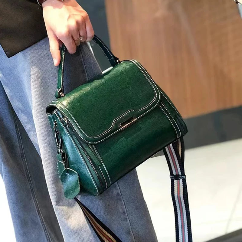 Genuine Cow Leather Top Handle Crossbody Bag