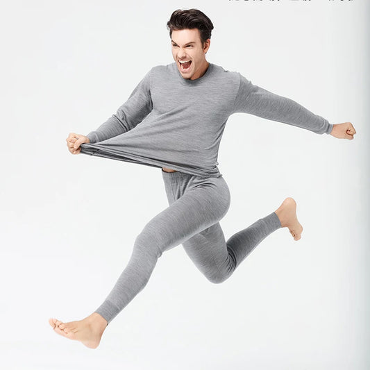 Men’s 100% Merino Wool Thermal Underwear Set – 250gsm Winter Base Layer