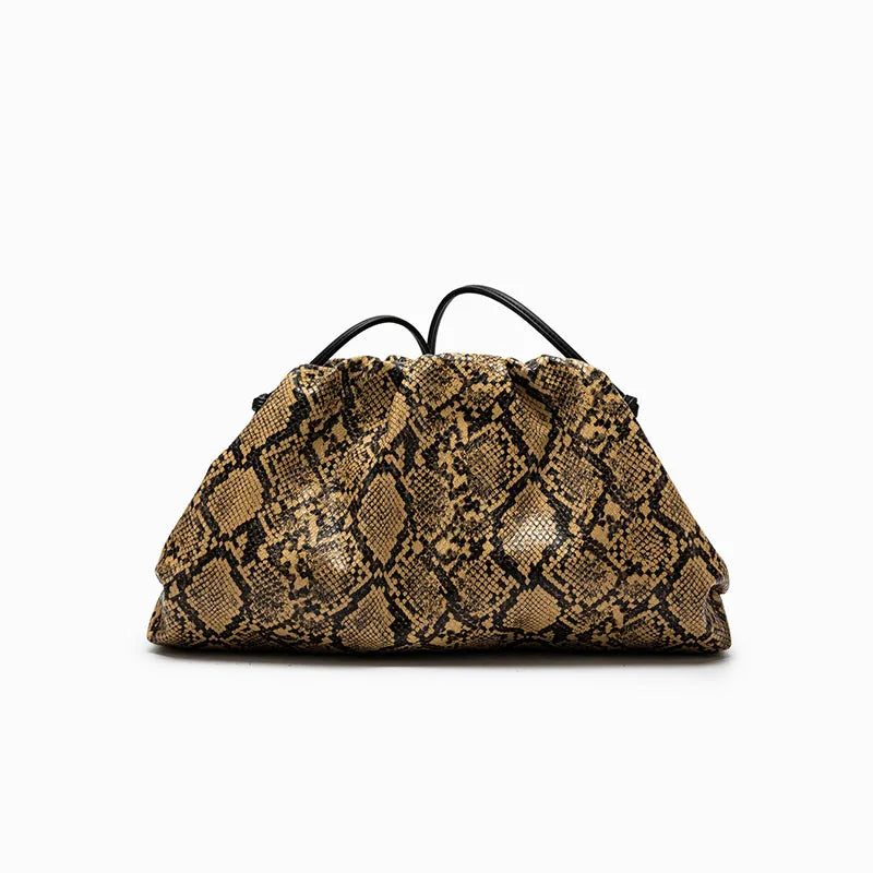 Snake Pattern Ruched Shoulder Bag