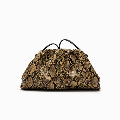 Snake Pattern Ruched Shoulder Bag
