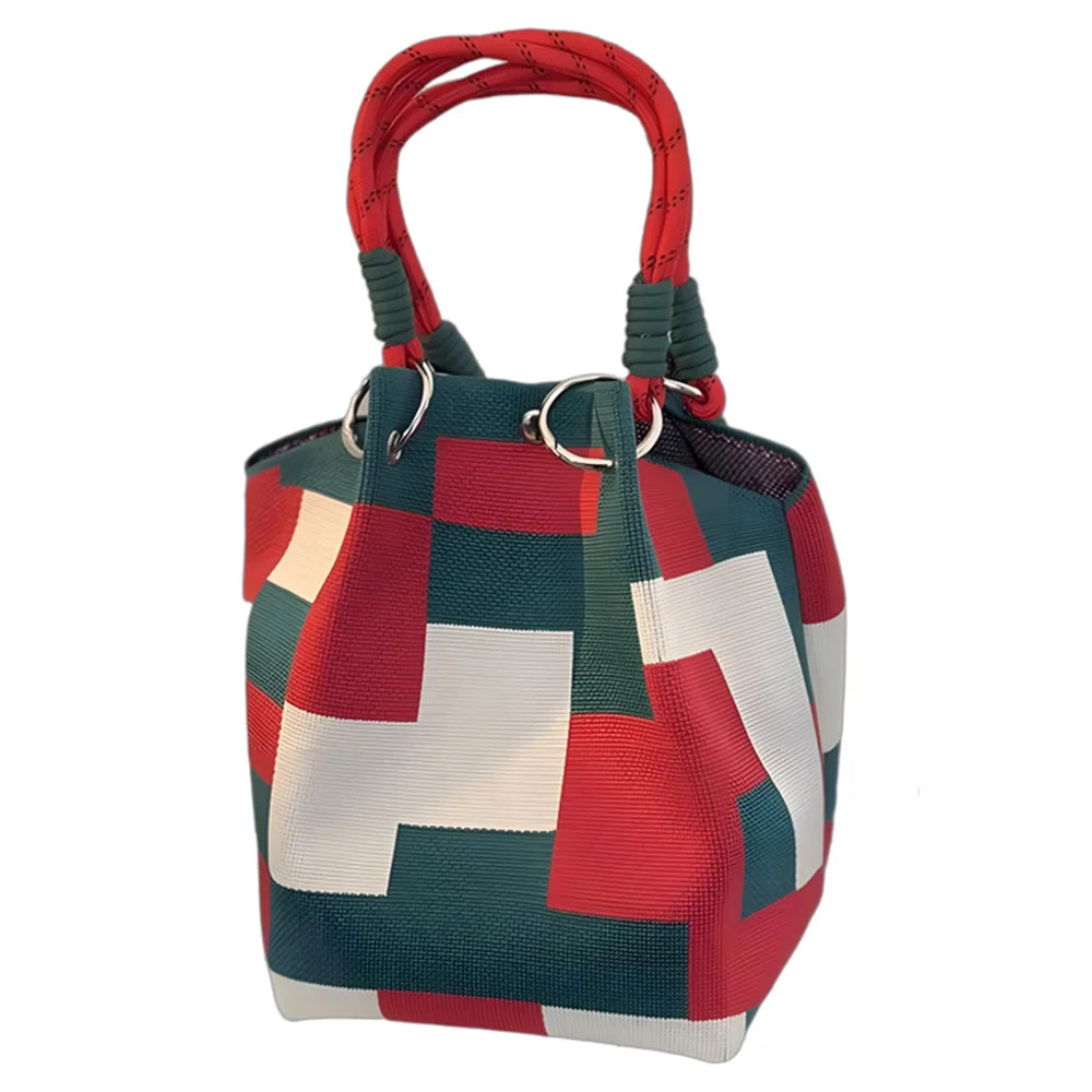 Geometric Knit Bucket Tote Bag