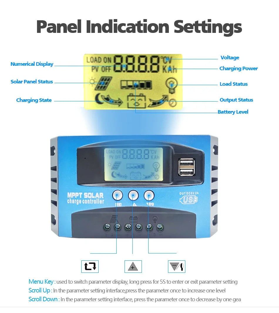 MPPT Solar Charge Controller – 12V/24V LCD Solar Battery Regulator